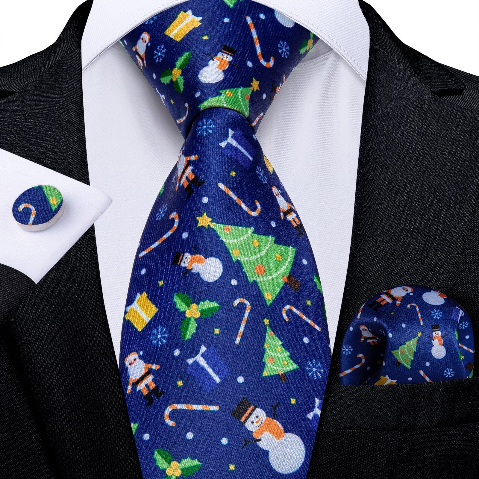 Mens Christmas Tie Set Red Blue 8cm Wide Silk Neck Tie Gift For Men Wedding Accessories