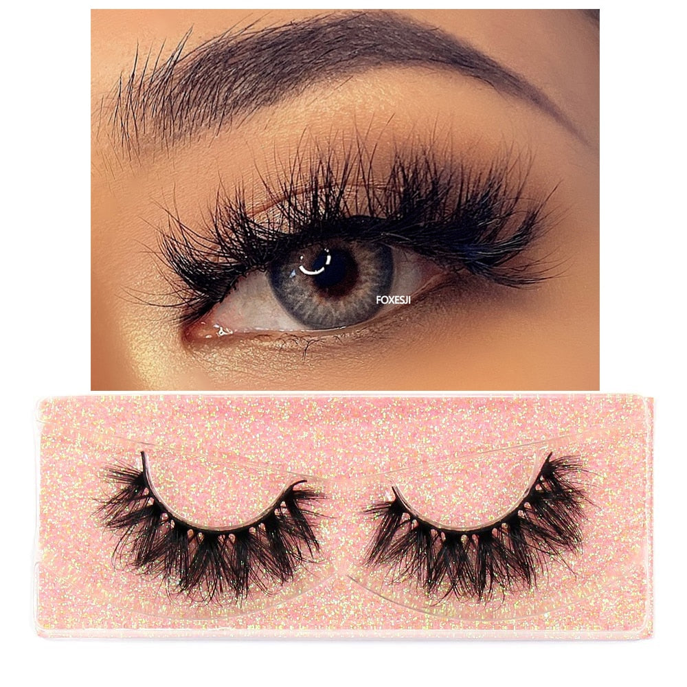 FOXESJI Makeup Eyelashes 3D Mink Lashes Fluffy Soft Wispy Natural Cross Lash Extension Reusable Fake Lashes Mink False Eyelashes