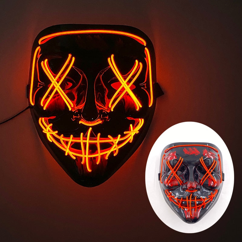 Halloween Neon Led Purge Mask Masque Masquerade Party Masks Light Luminous In The Dark Funny Masks Cosplay Costume Supplies