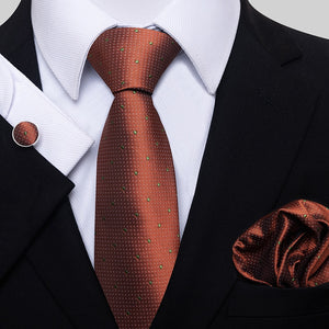 Fashion Brand Nice Handmade Silk Tie Handkerchief Cufflink Set For Men Necktie Orange Paisley Shirt Accessories lover&#39;s day