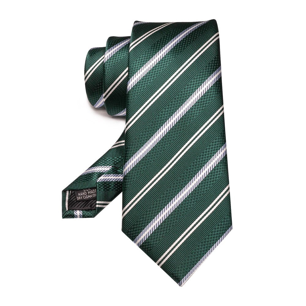 JEMYGINS Men Green Ties Striped Tie Paisley Silk Wedding Tie For Men Necktie Hanky Cufflink Set Party Business Fashion Designer