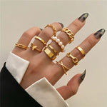 Modyle 10 pcs/set Bohemian Ring Set Gold Silver Color Wide Rings For Women Girls Simple Chain Finger Tail Rings