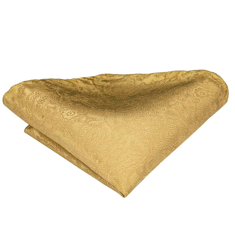 Hi-Tie Silk Men Tie Set Floral Yellow Gold Ties and Handkerchiefs Cufflinks Set Men's Wedding Party Suit Fashion Neck Tie C-3053