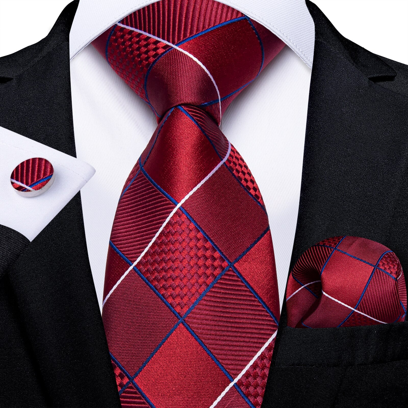 New Design Wedding Men Tie Red  Solid Striped Paisley Neckties For Men Business Dropshipping DiBanGu Hanky Cufflinks Tie Set