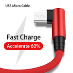 USB Micro Cable 3A 90 Degree Elbow Data Cable Charger Cord for Samsung Xiaomi Mobile Phone Accessories Fast Charging Usb Cable