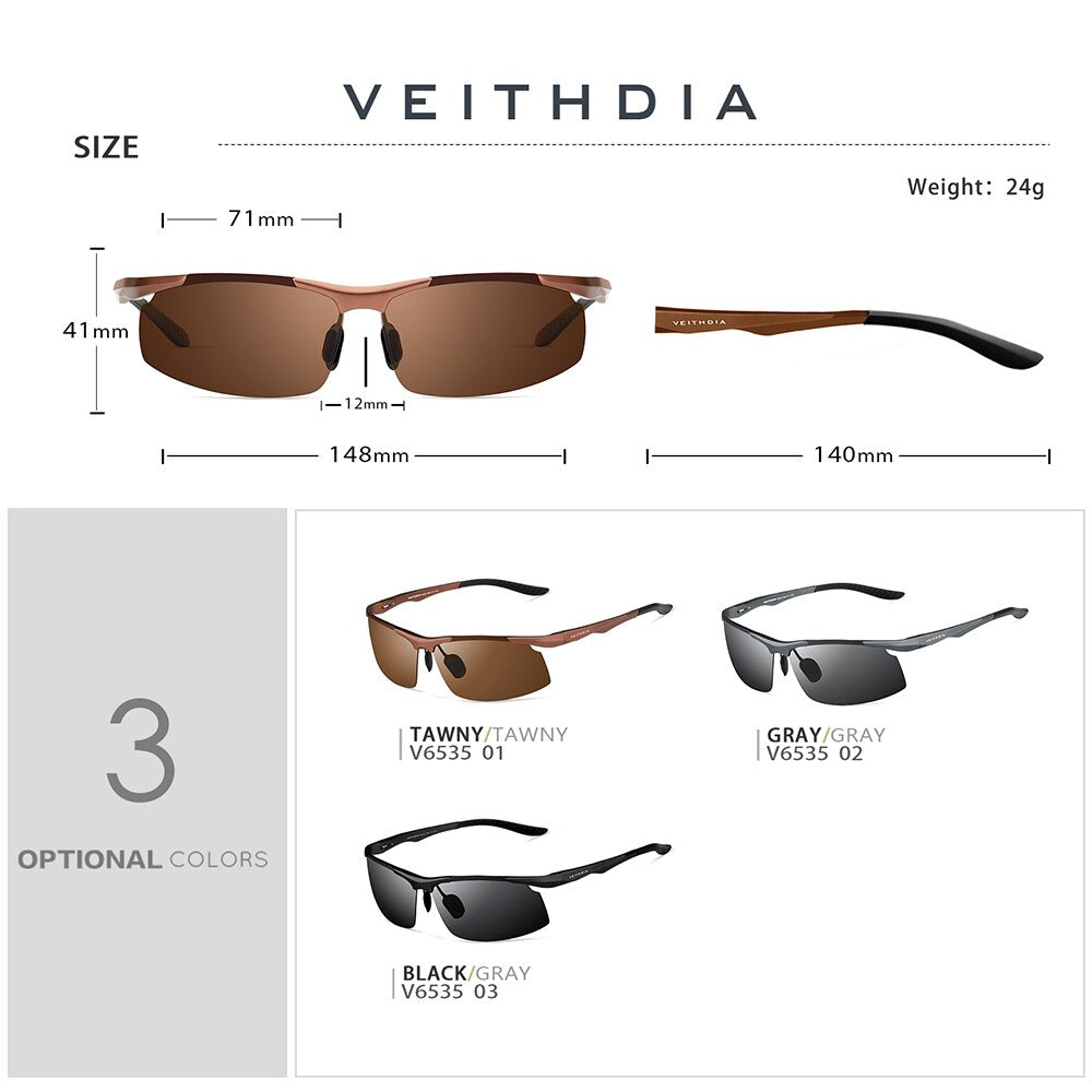 VEITHDIA Sunglasses Aluminum Men Polarized UV400 Lens Rectangle Rimless Driving Fishing Sun Glasses Sports Eyewear For Male 6535