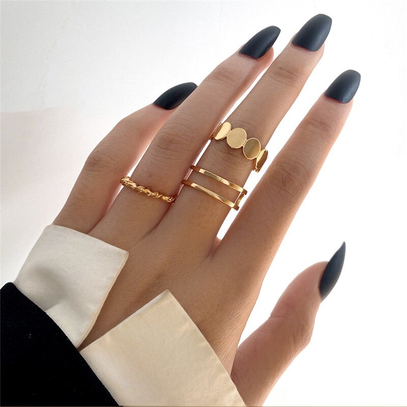 Modyle 10 pcs/set Bohemian Ring Set Gold Silver Color Wide Rings For Women Girls Simple Chain Finger Tail Rings