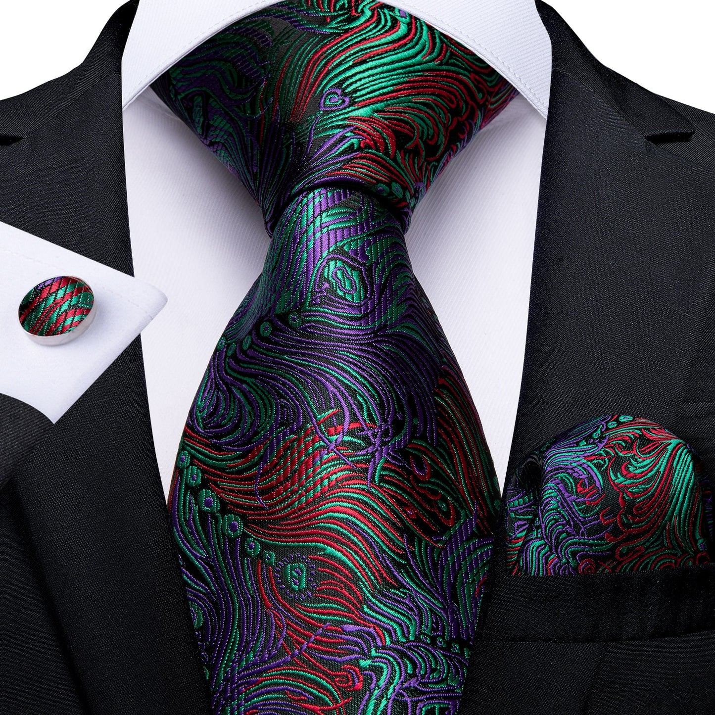 Gift Men Tie Teal Green Paisley Novelty Design Silk Wedding Tie for Men Handky cufflink Tie Set DiBanGu Party Business Fashion