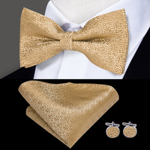 Hi-Tie Classic Black Bow Ties for Men 100% Silk Butterfly Pre-Tied Bow Tie Pocket Square Cufflinks Suit Set Floral Gold Bowties