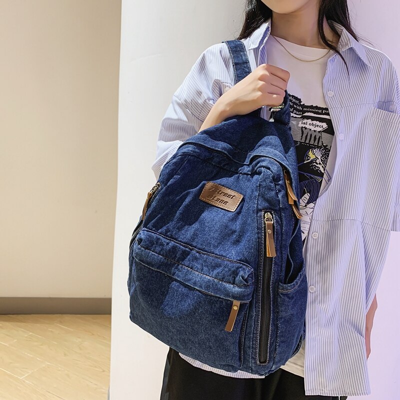 Fashion Ladies Soft Canvas School Backpack Trendy Denim Boy Girl Travel Student Bag Male Female College Backpack Men Women Bags