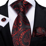 New Design Wedding Men Tie Red  Solid Striped Paisley Neckties For Men Business Dropshipping DiBanGu Hanky Cufflinks Tie Set