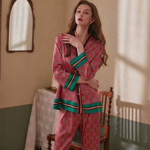 Lisacmvpnel 2022 Spring New Style Long Sleeved Women Pajamas Set Ice Silk Printed Fashion Pyjamas
