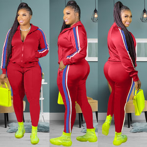 LW Plus Size Hooded Collar Patchwork Tracksuit Set Women Fall Clothes Sweatsuit Joggers Outfit Zip Top Sweatpants Tracksuit