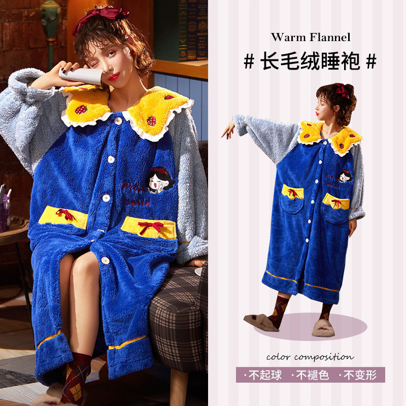 Strawberry Hooded Bathrobe Pajamas Fleece Nightwear Winter Women Warm Thick Coral Velvet Home Wear Nightgown Sleep Wear