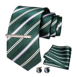 JEMYGINS Men Green Ties Striped Tie Paisley Silk Wedding Tie For Men Necktie Hanky Cufflink Set Party Business Fashion Designer