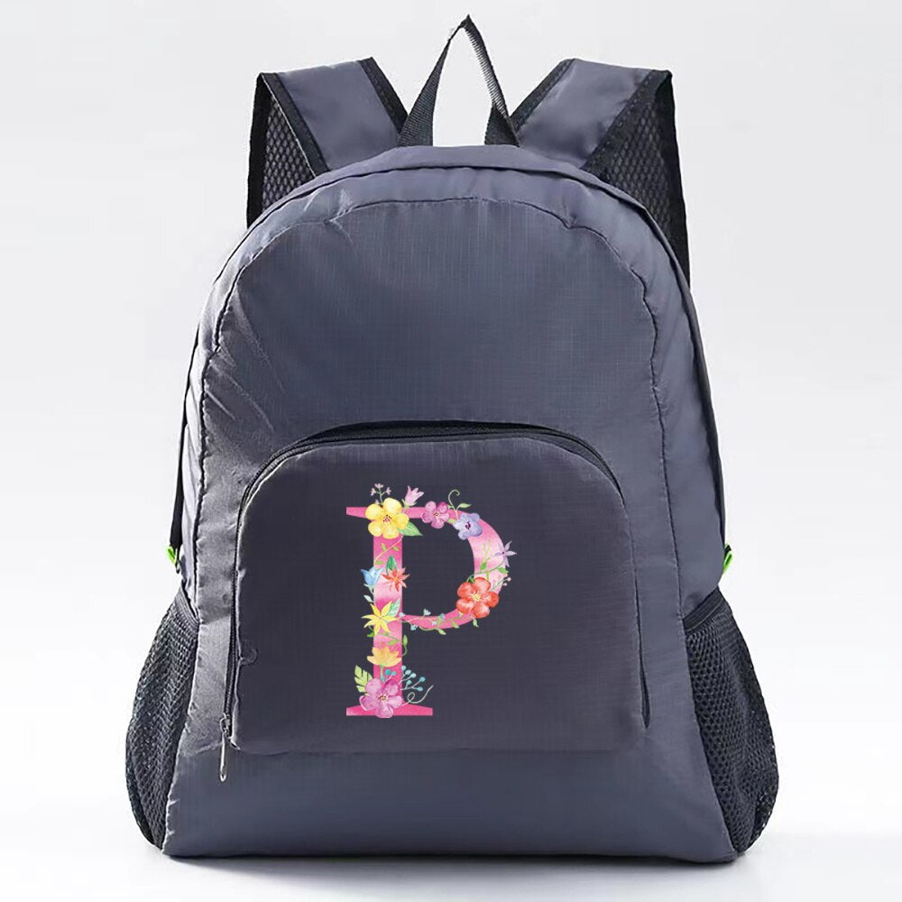 Unisex Lightweight Outdoor Backpack Portable Foldable Outdoor Camping Hiking Travel Daypack Women Pink Letter Pattern Sport Bags