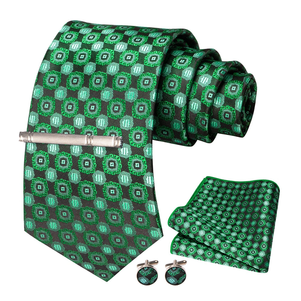 JEMYGINS Men Green Ties Striped Tie Paisley Silk Wedding Tie For Men Necktie Hanky Cufflink Set Party Business Fashion Designer