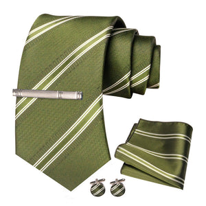 JEMYGINS Men Green Ties Striped Tie Paisley Silk Wedding Tie For Men Necktie Hanky Cufflink Set Party Business Fashion Designer