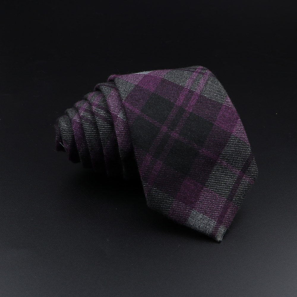 Men&#39;s Plaid Tie Cotton Black Grey Red Necktie Handmade Wool Narrow Collar Ties Wedding Business Party Suit Shirt Gift Accessory