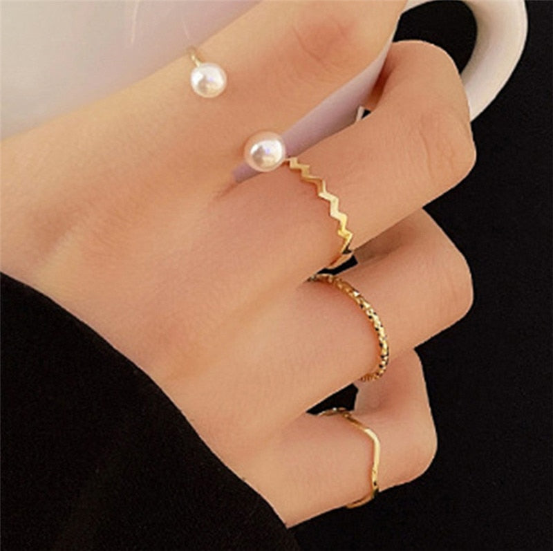 Modyle 10 pcs/set Bohemian Ring Set Gold Silver Color Wide Rings For Women Girls Simple Chain Finger Tail Rings