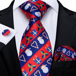 Mens Christmas Tie Set Red Blue 8cm Wide Silk Neck Tie Gift For Men Wedding Accessories