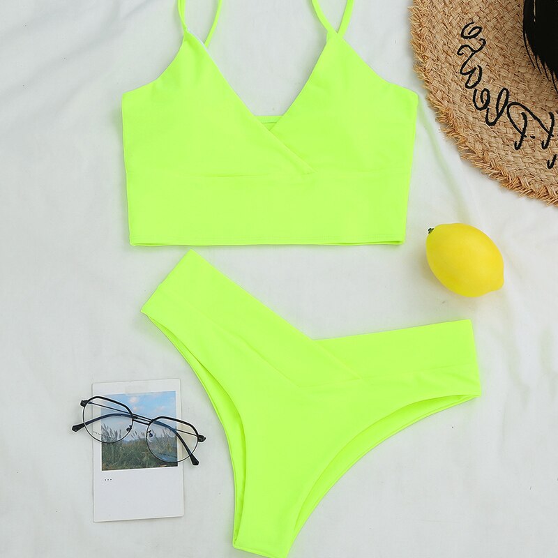 Sexy Women High Waist Bikinis 2 Piece Swimsuit Bandeau Swimwear Female Thong Brazilian Biquini Push Up Bikini Set Bathing Suit