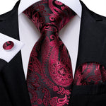 New Design Wedding Men Tie Red  Solid Striped Paisley Neckties For Men Business Dropshipping DiBanGu Hanky Cufflinks Tie Set