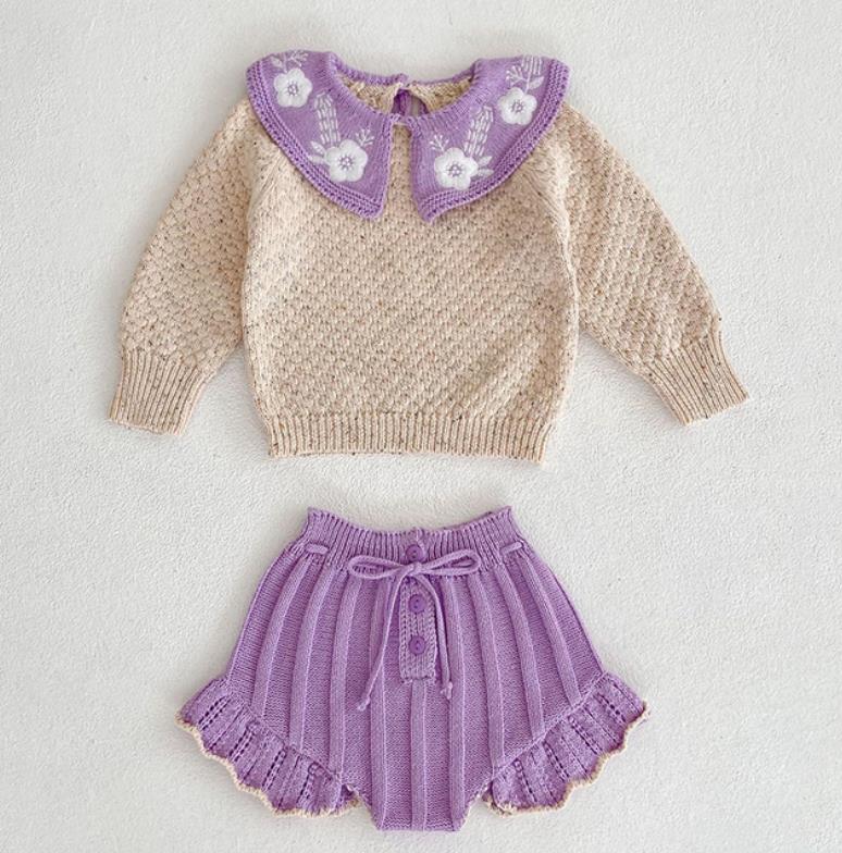 Spring Autumn Infant Baby Girls Knit Long Sleeve Loving Heart Coat + Rompers Clothing Sets Kids Girls Suit Clothes 0-2Yrs