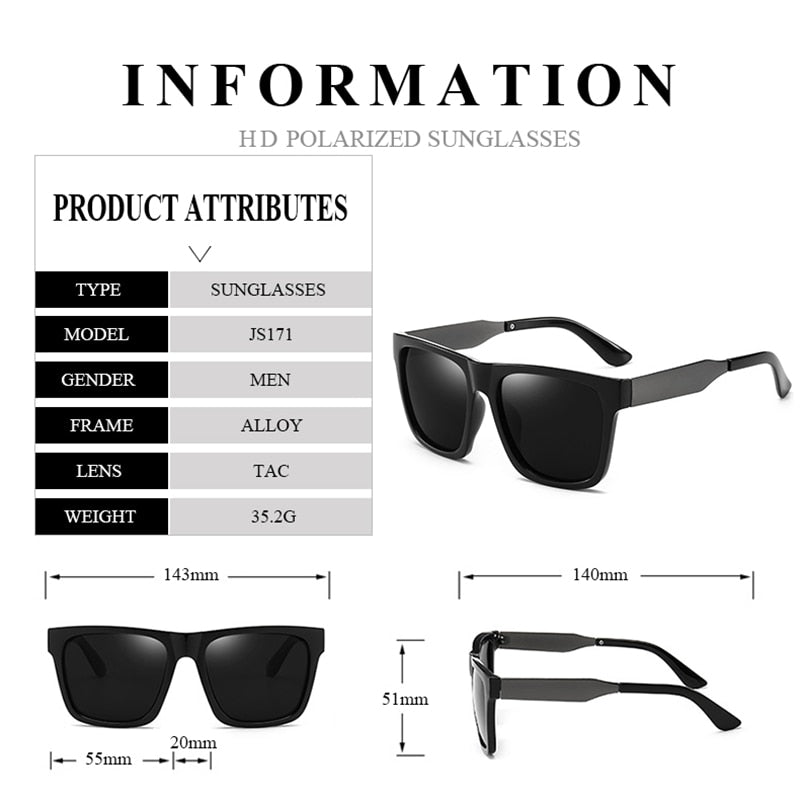 Retro Square Polarzied Men&#39;s Sunglasses For Driving High Quality UV400 Oversized Sunglass Male Fashionable Wide Leg Sun Glasses