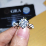 With Credentials Real Original Tibetan Silver Rings for Women Luxury 3 Carat Cubic Zircon Rings Bride Wedding Jewelry Gift R006