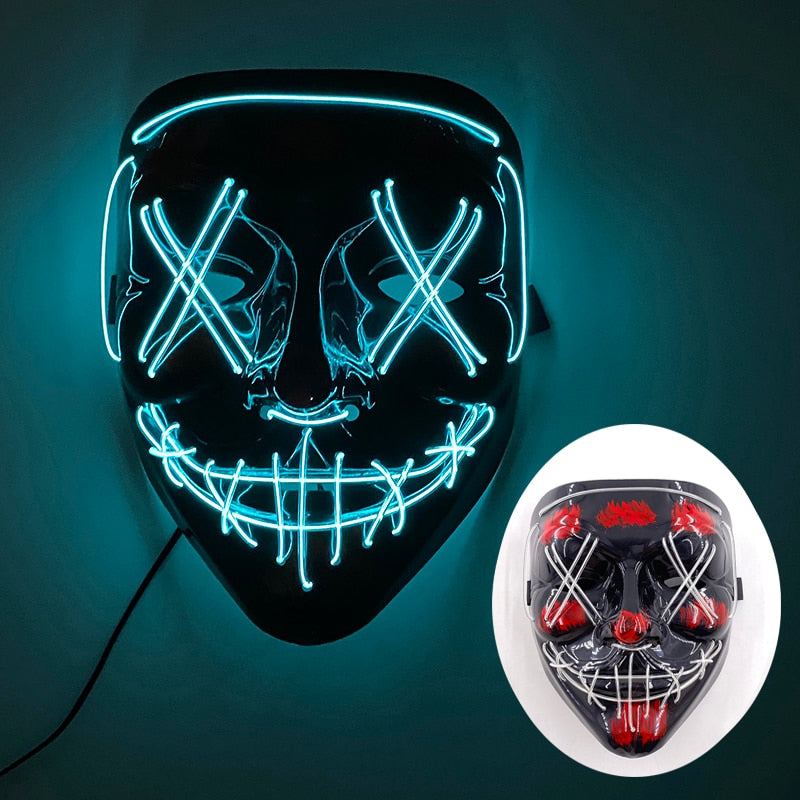 Halloween Neon Led Purge Mask Masque Masquerade Party Masks Light Luminous In The Dark Funny Masks Cosplay Costume Supplies