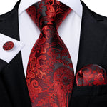 New Design Wedding Men Tie Red  Solid Striped Paisley Neckties For Men Business Dropshipping DiBanGu Hanky Cufflinks Tie Set