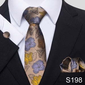 7.5 cm Great Quality Birthday Gift Tie Hanky Cufflink Set Necktie For Men Formal Clothing Purple hombre Gift for Boyfriend