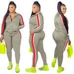 LW Plus Size Hooded Collar Patchwork Tracksuit Set Women Fall Clothes Sweatsuit Joggers Outfit Zip Top Sweatpants Tracksuit