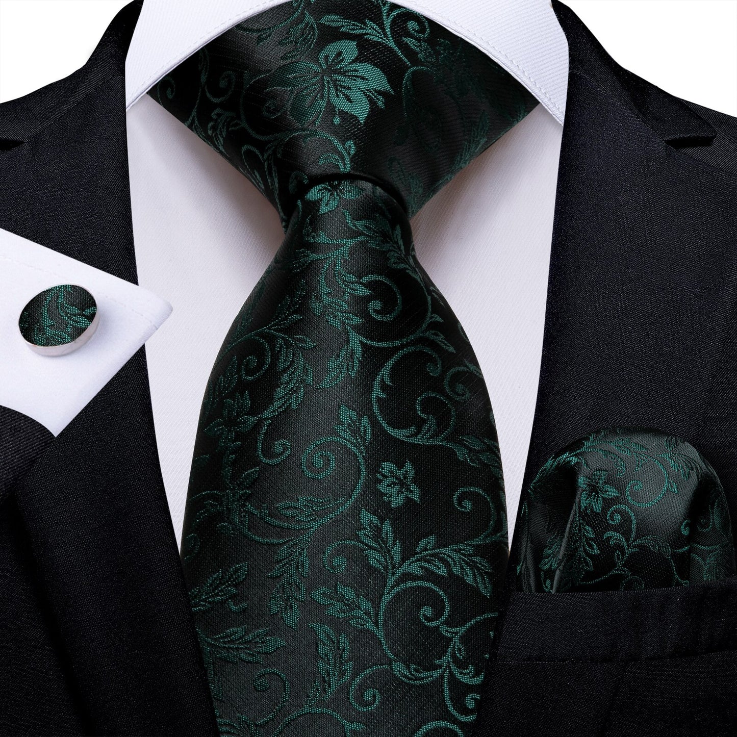 Gift Men Tie Teal Green Paisley Novelty Design Silk Wedding Tie for Men Handky cufflink Tie Set DiBanGu Party Business Fashion