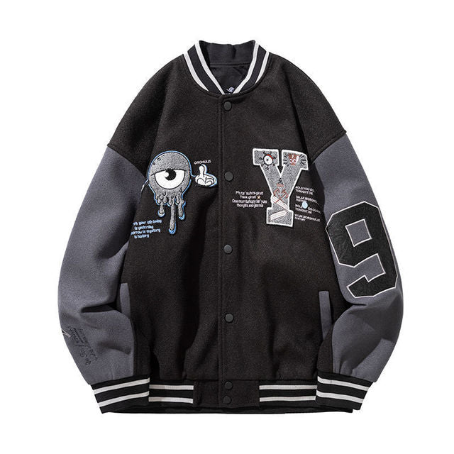 Retro bear embroidered baseball uniform men and women tide ins spring new loose couple street jacket jacket bomber jacket traf