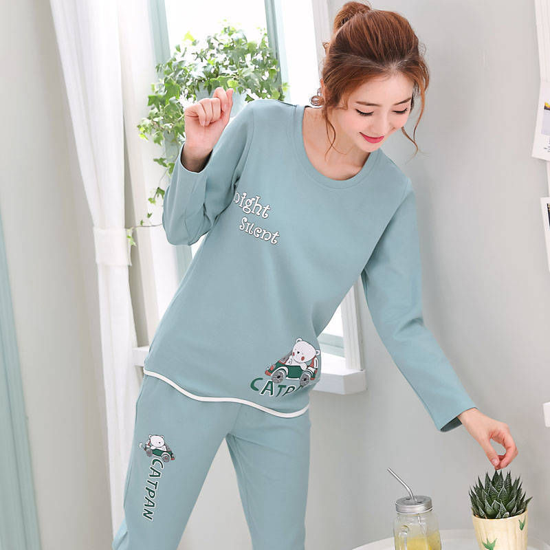 Autumn Thin 2pieces Pyjamas Set Women Sleepwear Lovely Home Suits 2021 Round Neck Girls Teacup SleepwearLong Sleeve Pajamas