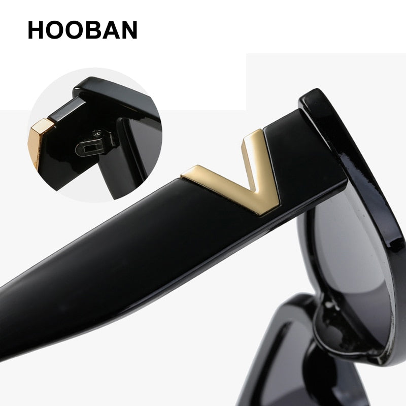 HOOBAN 2022 Fashion Cat Eye Sunglasses Luxury V Sun Glasses For Ladies Classic Rectangle Driving Eyewear UV400