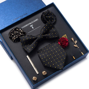 Mix Colors 2021 New Style Silk Classic Wedding Gift Tie Pocket Squares Set Necktie Box Black Suit Accessories Solid Men