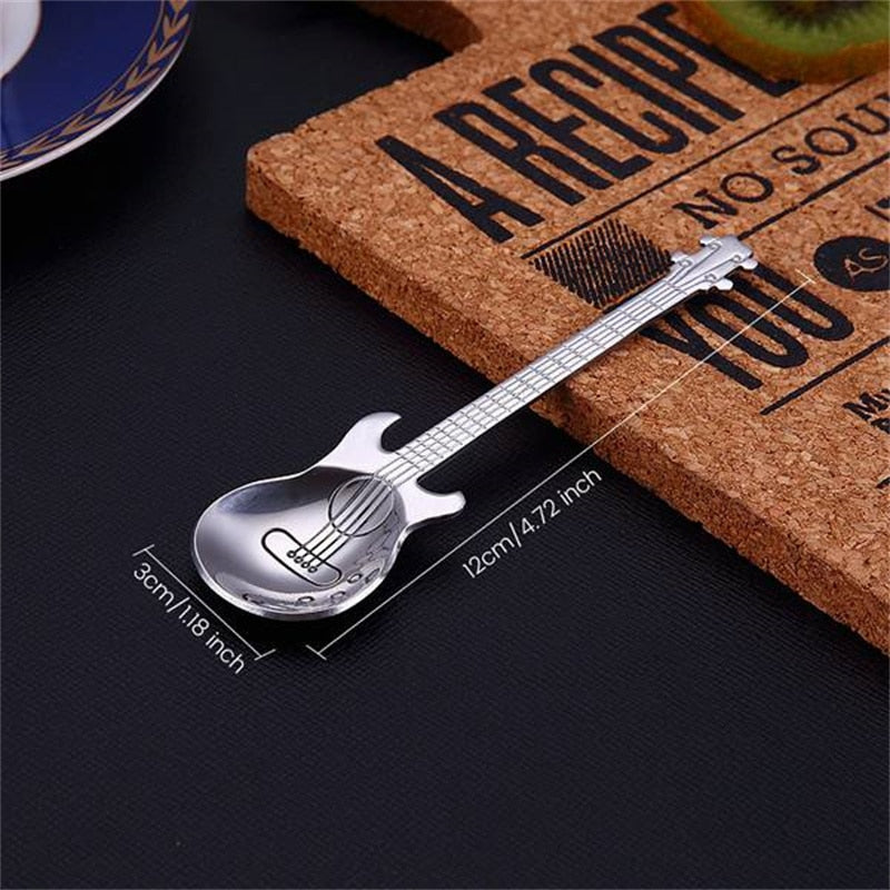 4 Pc Coffee Spoons Guitar Silver TeaSpoons Stainless Steel Mini Retro Dessert Cake Dinner Child Spoon Kitchen Accessories Party