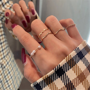 Modyle 10 pcs/set Bohemian Ring Set Gold Silver Color Wide Rings For Women Girls Simple Chain Finger Tail Rings