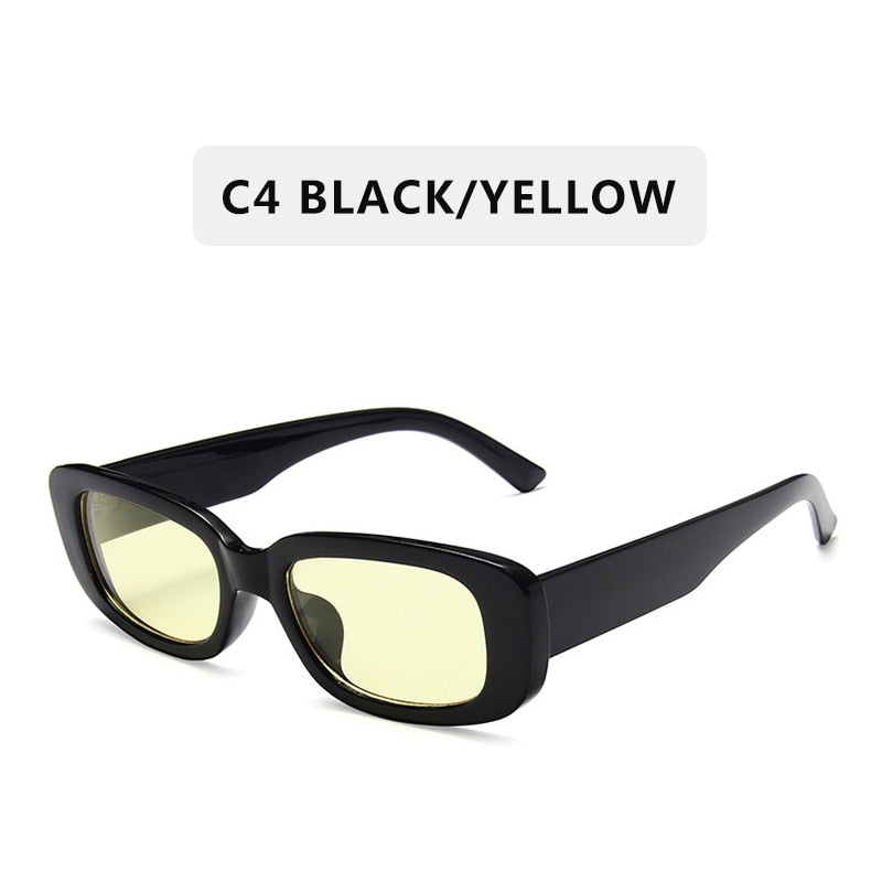 2022 Vintage Black Square Sunglasses Woman Luxury Brand Small Rectangle Sun Glasses Female Gradient Clear Mirror Oculos De Sol