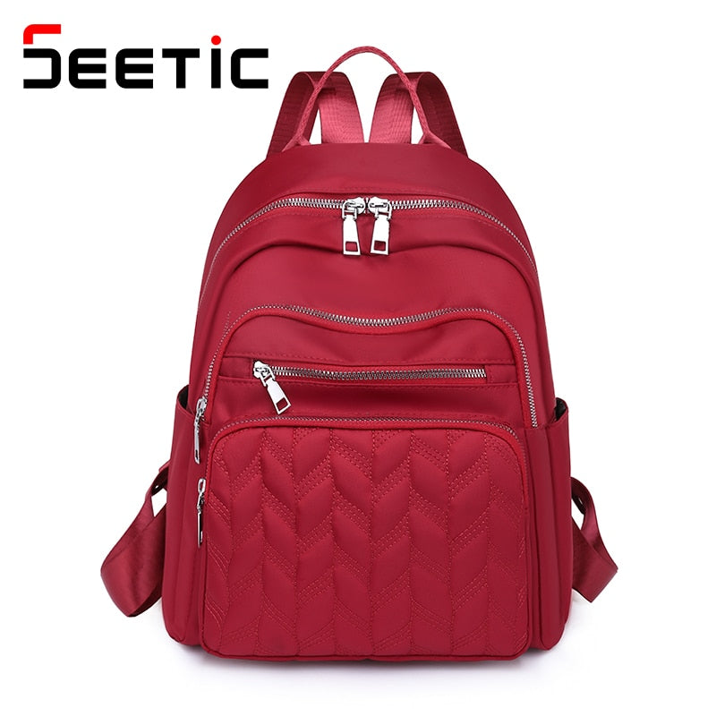 SEETIC Casual Oxford Backpack Women Waterproof School Bag Quality Ladies Travel Bag Solid Color Multiple Pockets Backpack Female