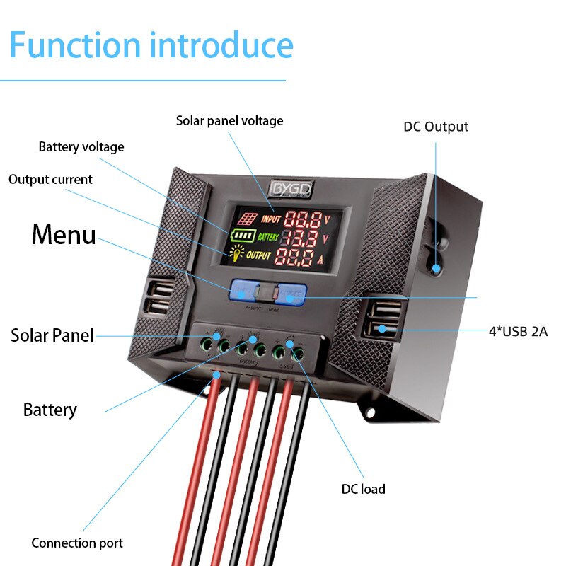30A Solar Charge Controller 12V 24V 50VDC PWM PV Charging Regulator For 100W 200W 300W 400W 500W Solar Panel