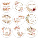 Pampas Grass Custom Name Date Round Circle Label Stickers Personalized Thank You Stickers for Bridal Shower Party Favors