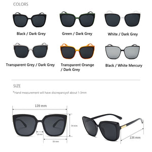 New Brand Designer Cat Eye Sunglasses Woman Vintage Black Mirror Sun Glasses For Fashion Big Frame Cool Sexy Female Oculos UV400