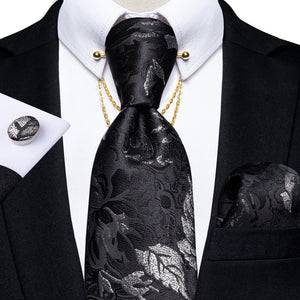 Luxury Black Gold Paisley Silk Ties For Men 8cm Men&#39;s Wedding Neck Tie Pocket Square Cufflinks Set Collar Pin Men&#39;s Gift