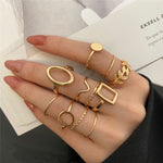 Modyle 10 pcs/set Bohemian Ring Set Gold Silver Color Wide Rings For Women Girls Simple Chain Finger Tail Rings