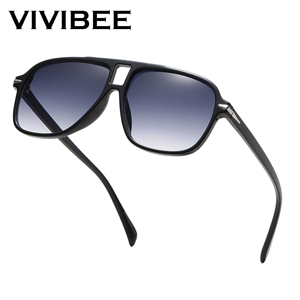 VIVIBEE Fashions Aviation Gredient Sunglasses Retro Men Oversized Pilot Rivets UV400 Summer Shades Vintage Big Eyewear