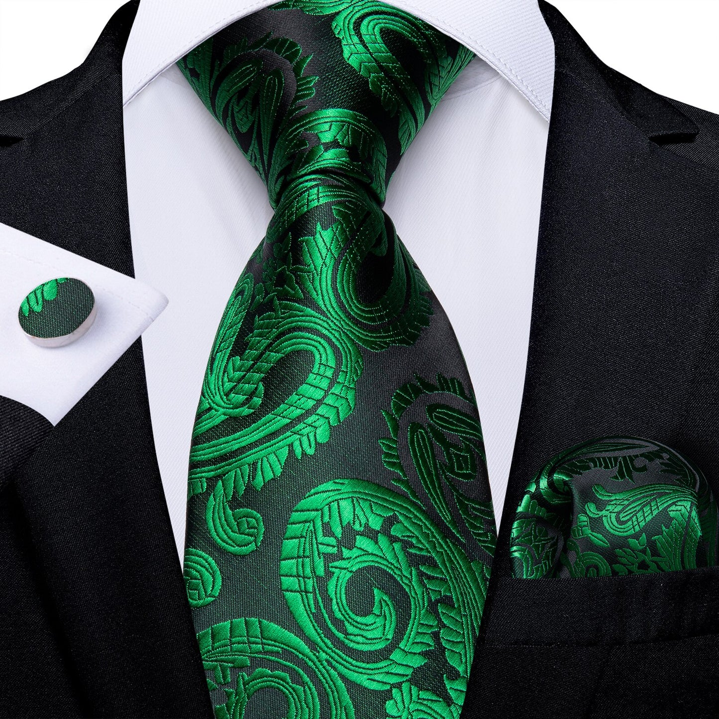 Gift Men Tie Teal Green Paisley Novelty Design Silk Wedding Tie for Men Handky cufflink Tie Set DiBanGu Party Business Fashion